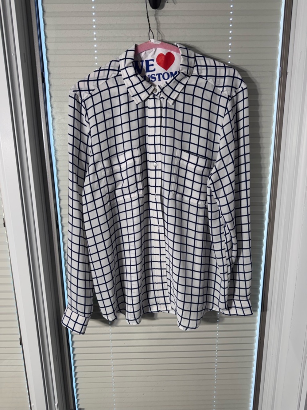 Liz Claiborne White Shirt with Navy Windowpane Grid